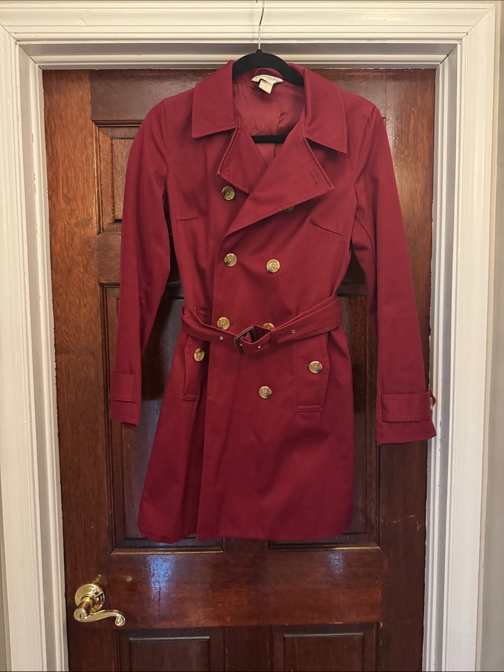 Vintage Banana Republic Burgundy Double-Breasted Trench Coat with Belt
